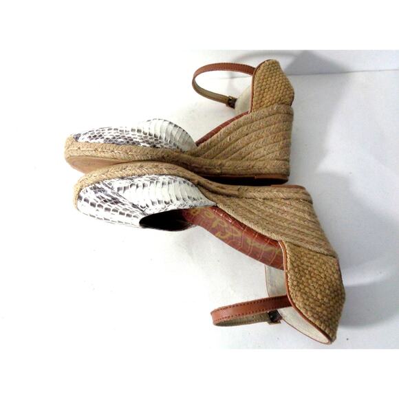 SAM EDELMAN Harmony US 10M Espadrille Wedge Ankle Strap Ivory Snake Print Shoes - Picture 5 of 8